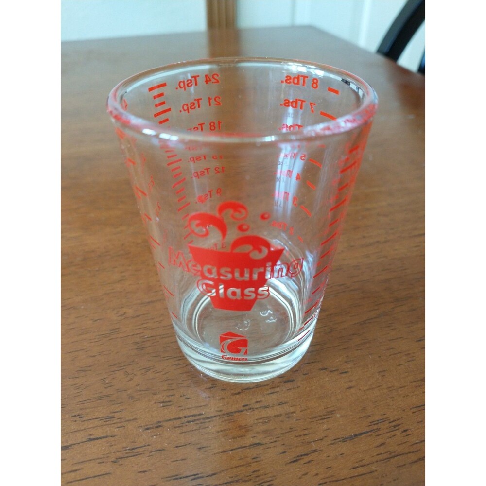 VTG Gemco 4 oz Glass Measuring Glass Clear w/ Red Measurement Markings Reusable